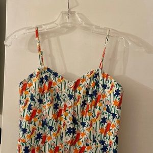 Alice and Olivia Nella Button Cotton Fit & Flare Bird Print White Dress